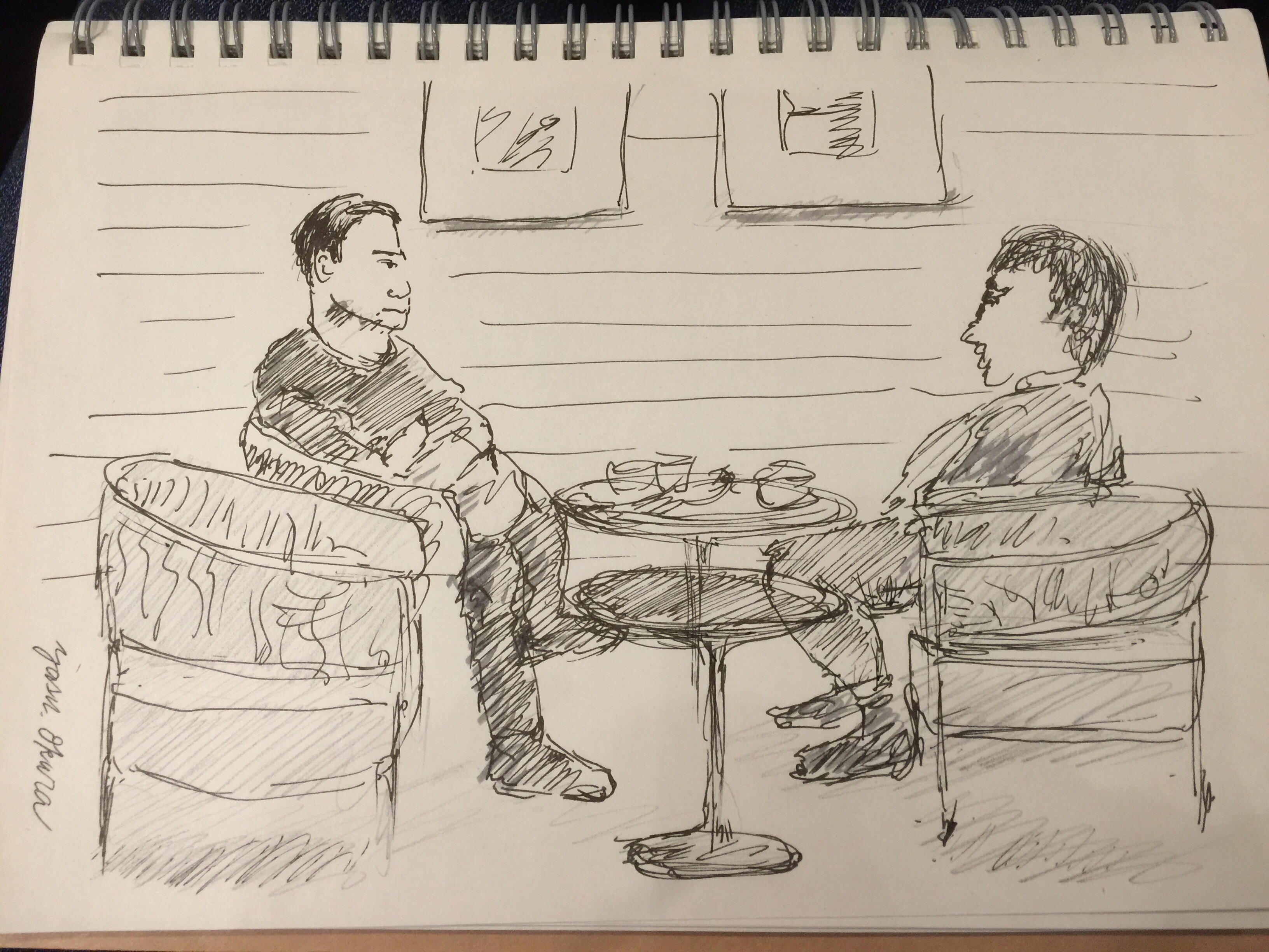 ‪スケッチ「カフェで語り合う二人の男」